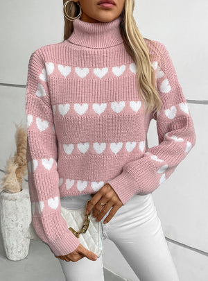 Lapel Love Heart Pullover Long Sleeve Sweater