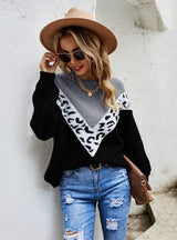 Leopard Print Pullover Round Neck Sweater