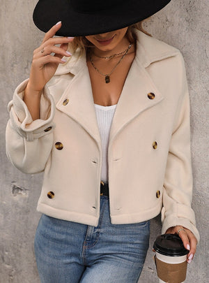 Solid Color Button Short Jacket