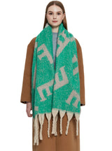 Thickened Tassel Jacquard Letter Scarf