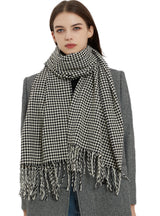 Houndstooth Fringed Scarf Shawl