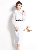 Bubble Sleeve Rhinestone Shirt High Waist Skirt Suit