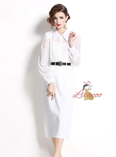 Bubble Sleeve Rhinestone Shirt High Waist Skirt Suit