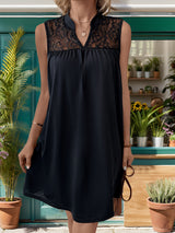 Black Lace Stitching Sleeveless Dress