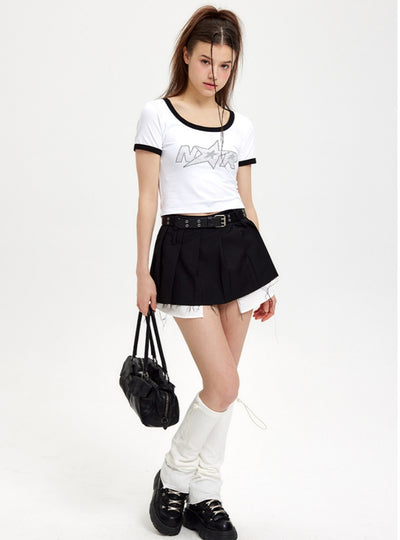 Short Letter Rhinestone Short Sleeve T-shirt