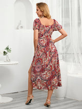 Printed Short Sleeve Split Sleeve Dress