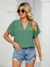 V-neck Loose Short-sleeved Chiffon Shirt T-shirt