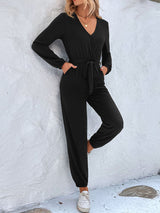 V-neck Long Sleeve High Waist Jumpsuit