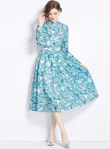 Printed Butterfly Long Sleeve Slim Dress