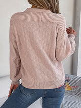 Casual Loose V-neck Button Lantern Sleeve Sweater