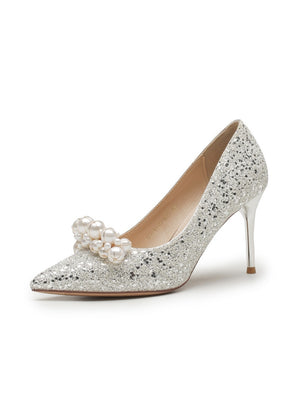 Sequined Stilettos and Pearl High Heels Wedding Shoes