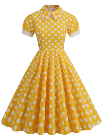 Retro Polka Dot Doll Collar Short Sleeve Dress