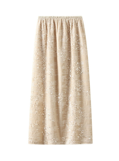 Solid Sequined Elastic Waist Skirt