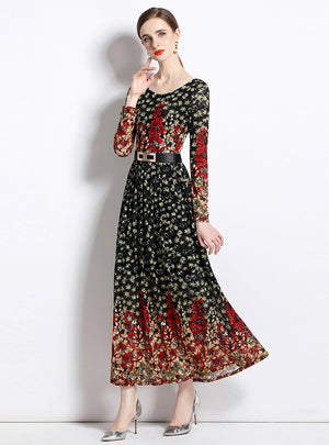 Women Print Long Sleeve Long Dress