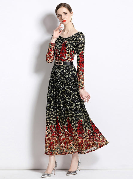 Women Print Long Sleeve Long Dress