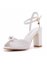 9 cm Thick Fishmouth Square Pearl Sandals