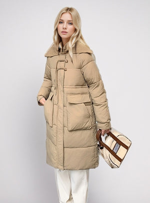 Medium and Long Slim Cotton-padded Horn Buckle Coat