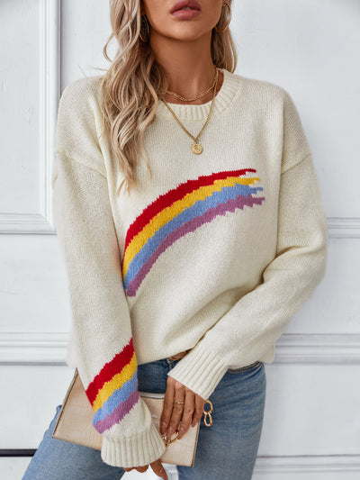 Fashion Rainbow Striped Jacquard Sweater