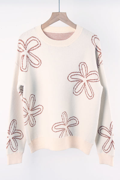 Flower Long Sleeve Round Neck Sweater