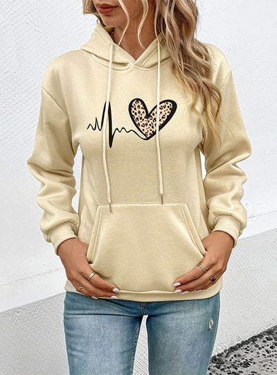 Long Sleeve Pocket Hooded Printed Pullover Top