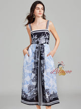 A-line Long Retro Printed Sling Dress