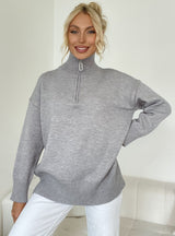 Leisure Zipper Split Long Sleeve Sweater