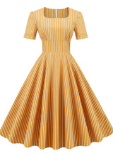 Retro Square Collar Striped Slim Dress