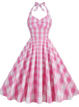 Pink Plaid Retro Short Sleeve Dress