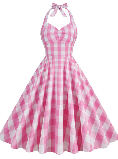 Pink Plaid Retro Short Sleeve Dress