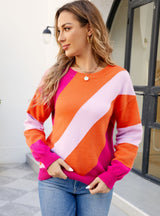 Spliced Round Neck Loose Sweater