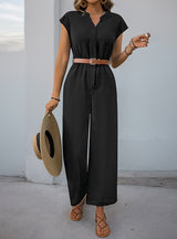 Stand-up Collar Solid Color Straight Jumpsuit