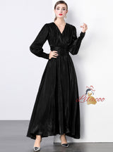 Deep V-neck Slim Waist Long Dress