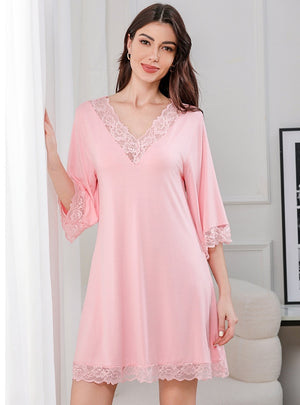 Lace V-neck Loose Nightgown