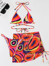 Split Three-piece Printed Lace-up Swimsuit