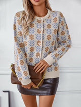 Flower Jacquard Long Sleeve Sweater Coat