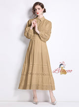 Lapel Splicing Lantern Sleeve Shirt+Skirt Suit