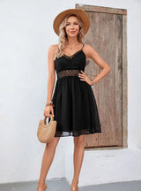 Sexy Suspender Patchwork Hollow Out Dress