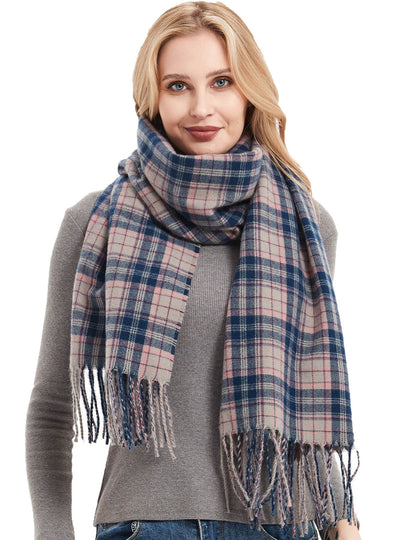 Fringed Plaid Shawl Padded Scarf