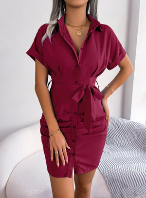 Casual Solid Color Bat Sleeve Shirt Dress