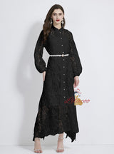 Lace Lantern Sleeve Silm Waist Dress