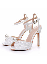 11 cm Thin High Heel Round Pearl Wedding Shoes