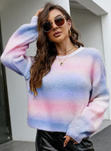 Gradient Knitted Long-sleeved Pullover Sweater