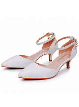 5 cm Thin Heel Pointed White PU Wedding Shoes