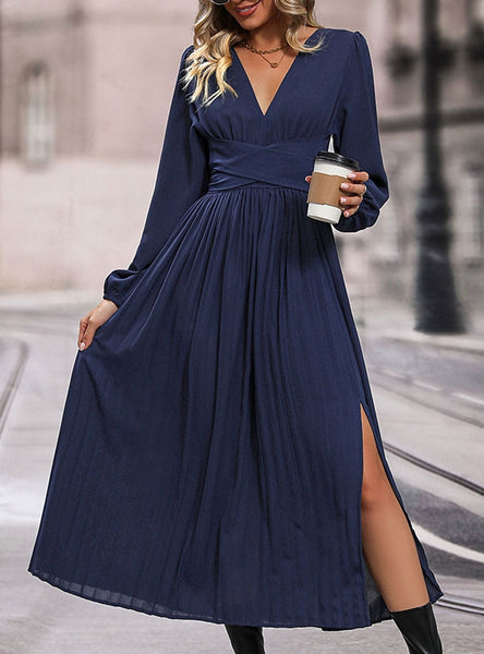 Long Sleeve Solid Color Medium and Long Dress