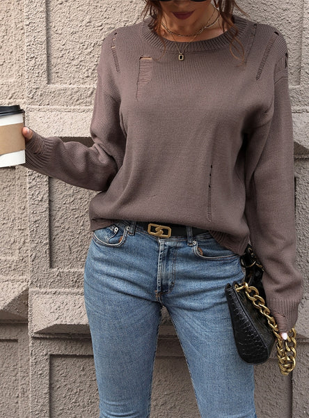 Solid Color Hollow Out Sweater