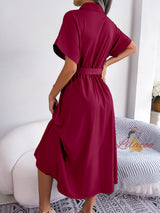 Casual Loose Solid Color Shirt Long Dress