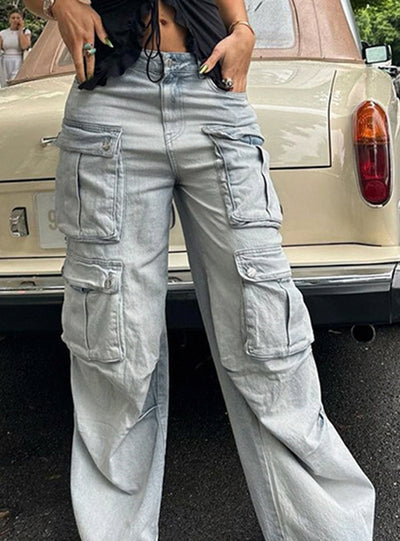 Multi-pocket Mopping Loose Drape Jeans