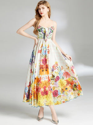 Slim Sleeveless Printed Medium and Long Dress