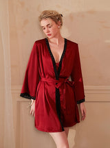 Ice Silk Long Sleeve Silk Lace Bathrobe