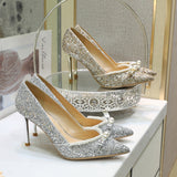 High-heeled Pointed Sequined Pearl Butterfly Wedding Shoes